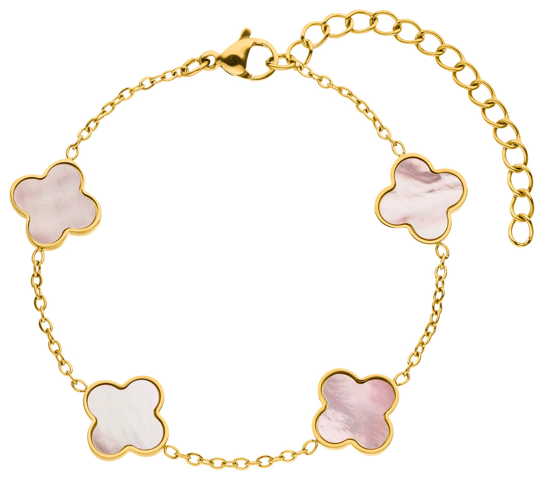 Pink Perlmutt Clover Armband | 18K vergoldet