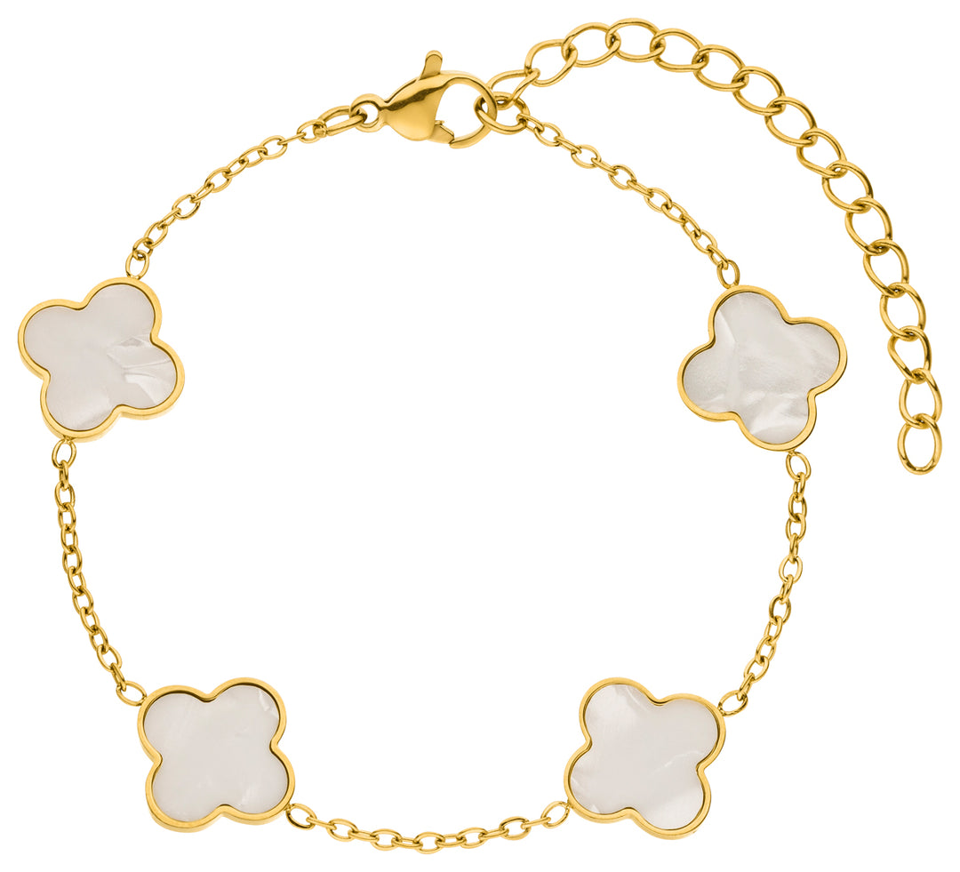 White Mother of Pearl Clover Bracelet | 18K Gold Plated