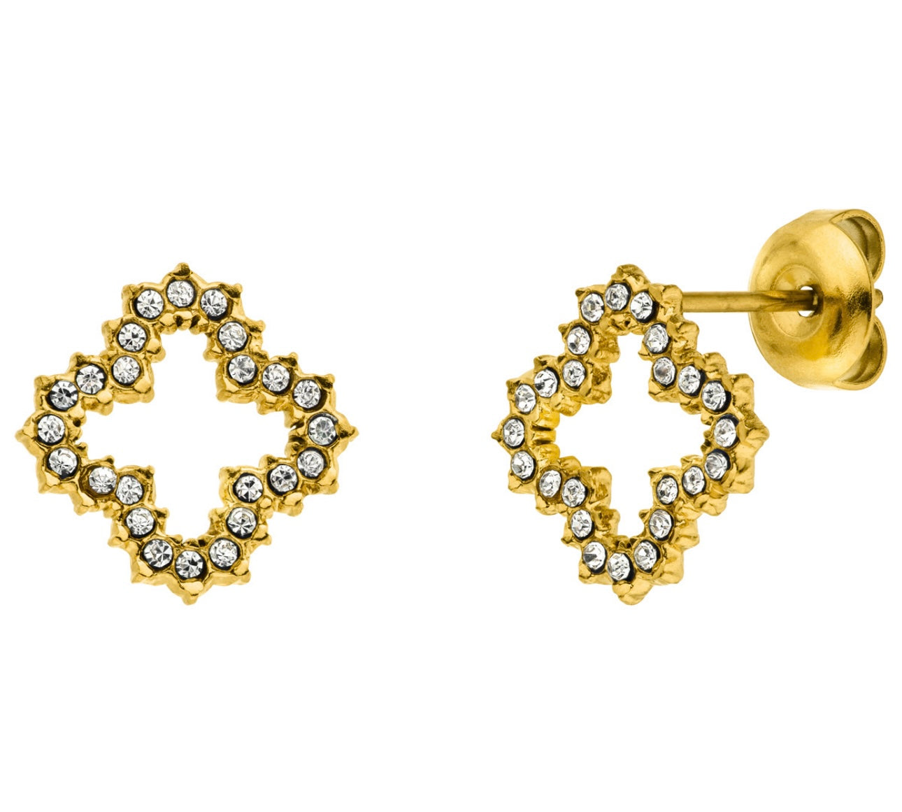 Goldene Ohrstecker mit Kleeblatt-Motiv, die nicht abfärben und wasserfest sind.