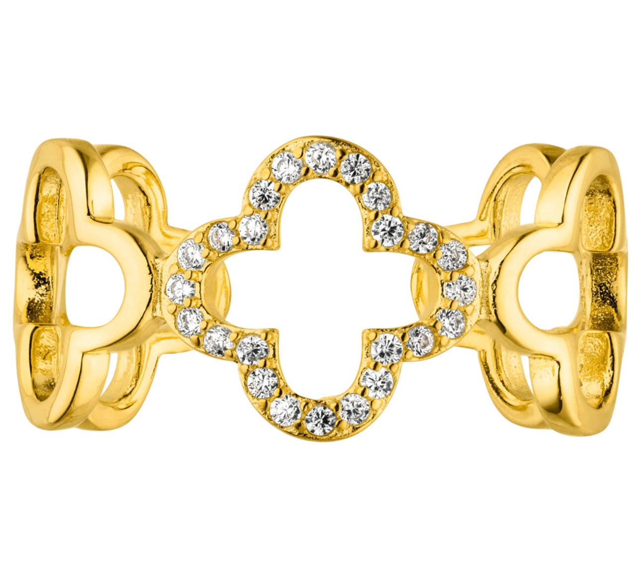 Größenverstellbarer Ring mit Kleeblatt-Design aus 925er Sterling Silber in Gold.