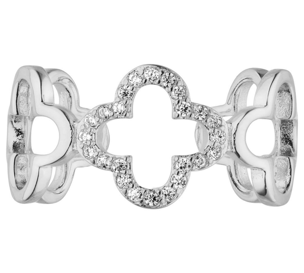 Größenverstellbarer Ring mit Kleeblatt-Design aus 925er Sterling Silber.