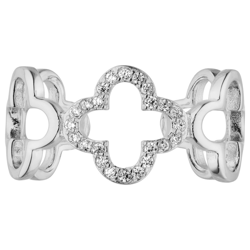 Größenverstellbarer Ring mit Kleeblatt-Design aus 925er Sterling Silber.