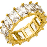 Wasserfester breiter Ring mit rundum funkelnden Zirkonia-Steinen in Gold.
