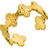 Entdecke unseren größenverstellbaren Nila Ring mit Kleeblatt Motiven in Gold, wasserfest und färbt nicht ab.
