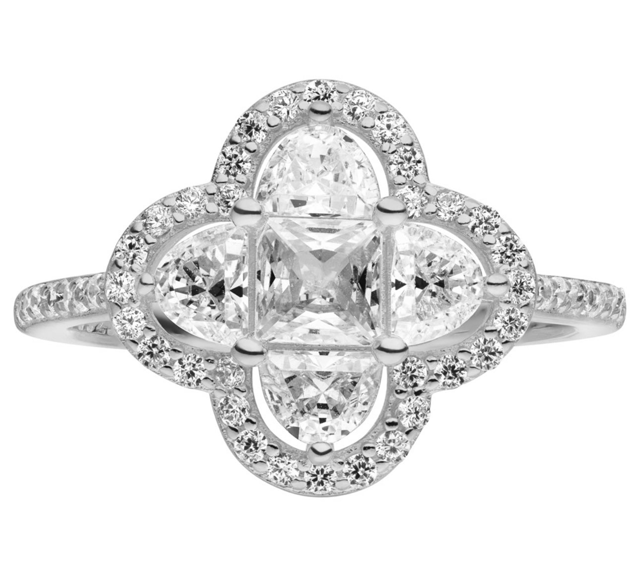 Wunderschöner funkelnder Kleeblatt Ring aus 925er Sterling Silber.
