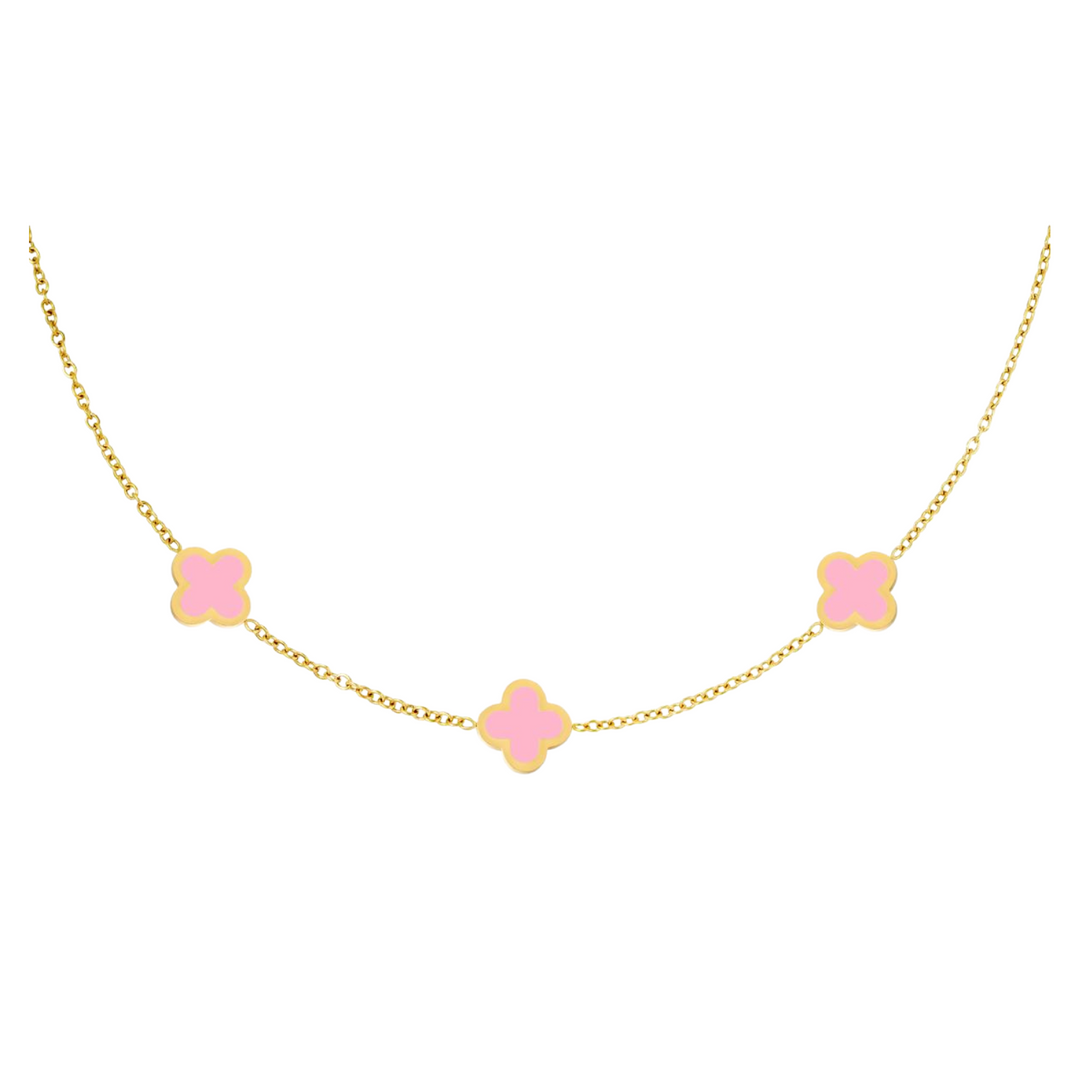 Pink Clover Halskette | 14K vergoldet