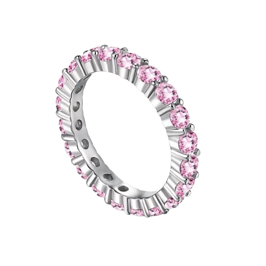 Silber Ring mit rundum besetzten pinken Zirkonia-Steinen.