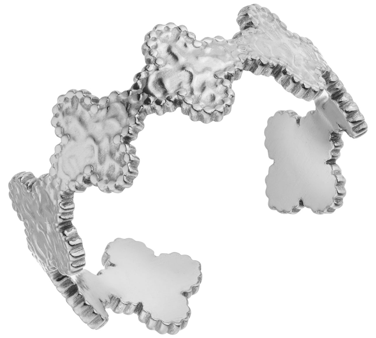 Entdecke unseren größenverstellbaren Nila Ring mit Kleeblatt Motiven in Silber, wasserfest und färbt nicht ab.