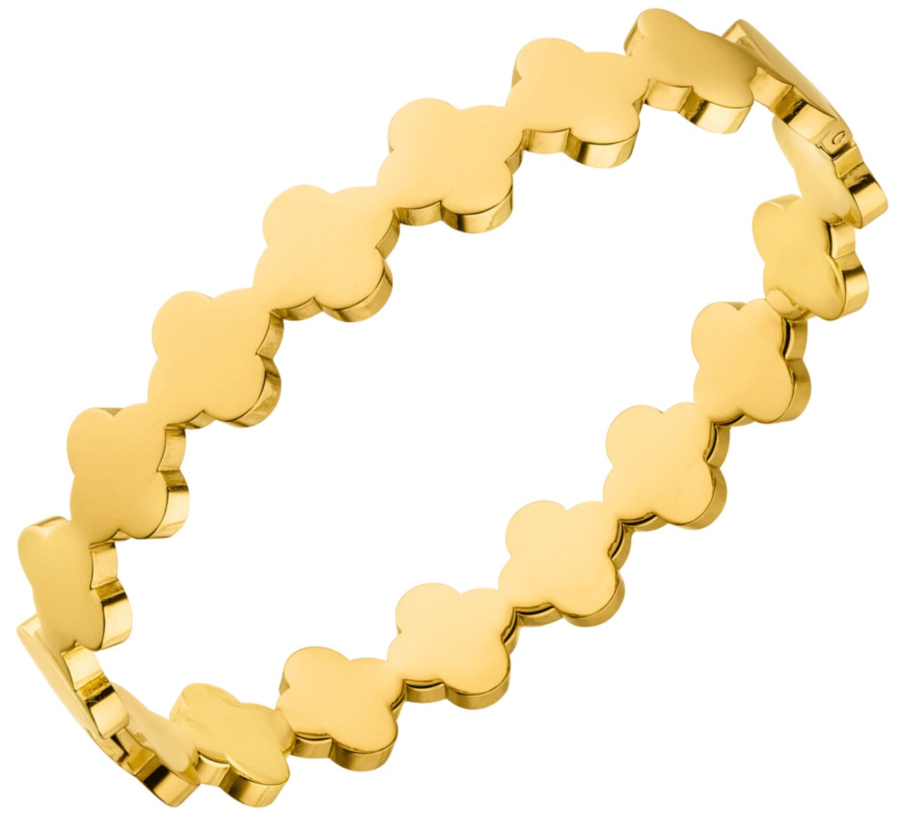 Wasserfester und stylischer Kleeblatt Armreif mit rundum Kleeblatt-Design.