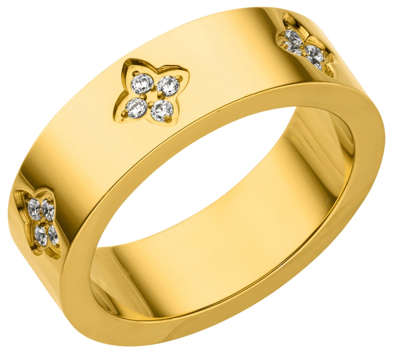 Entdecke unseren hochwertigen 18 Karat vergoldeten Malina Ring mit rundum stylischem Kleeblatt-Design.