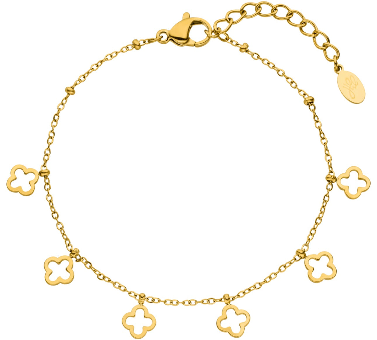 Süßes Kleeblatt Armband mit zierlichen Kleeblatt-Anhängern in Gold.