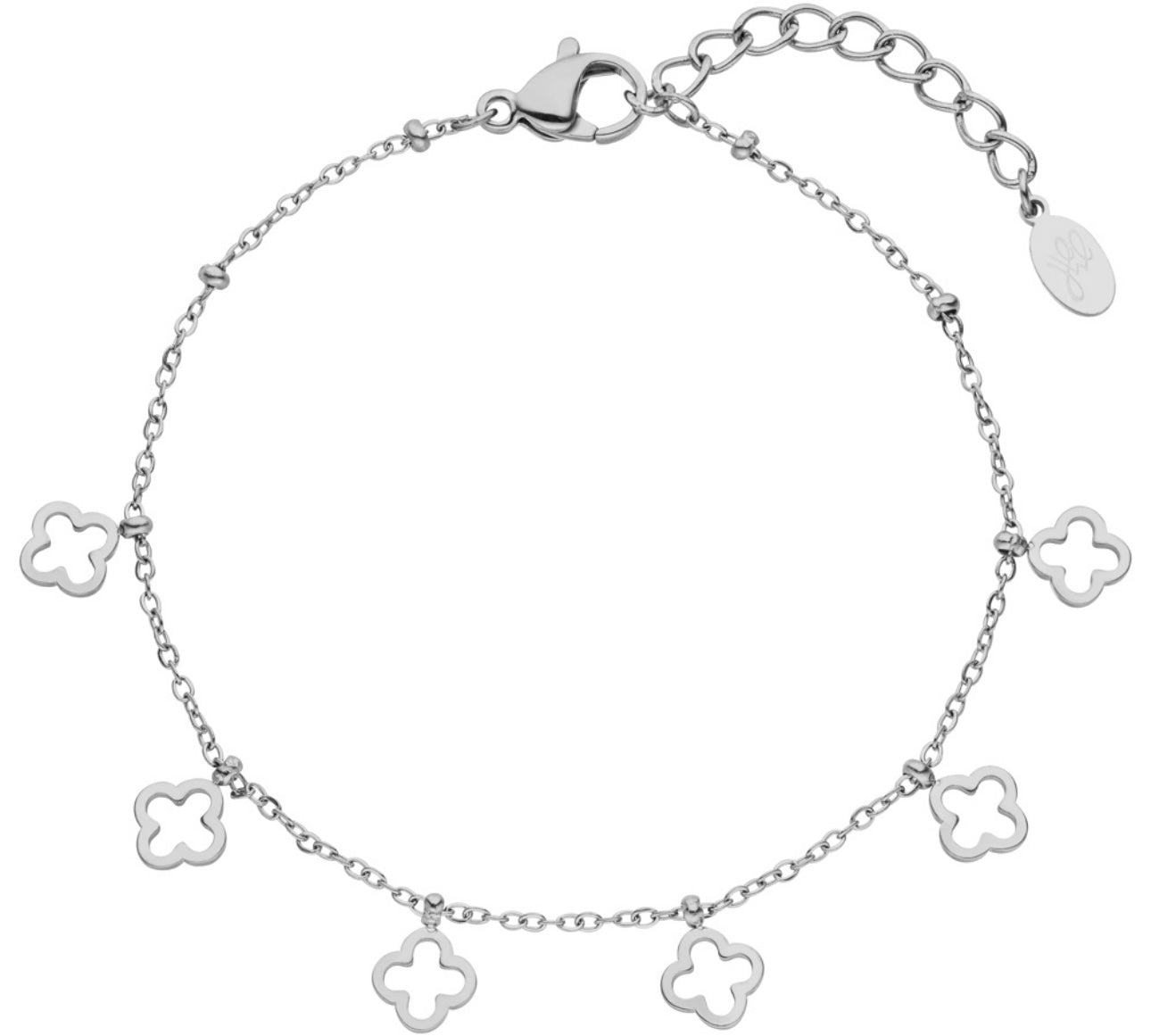 Süßes Kleeblatt Armband mit zierlichen Kleeblatt-Anhängern in Silber.