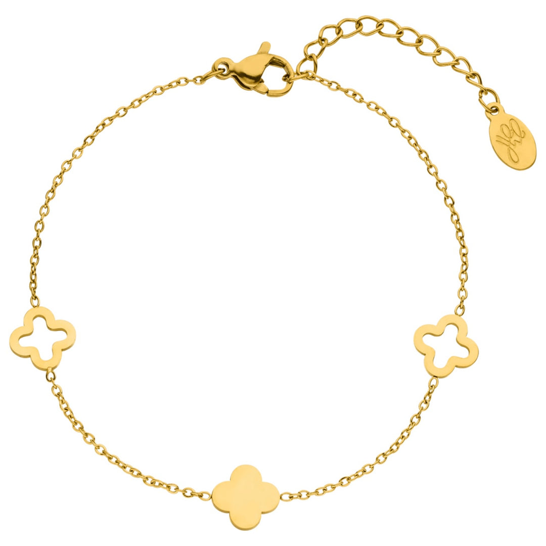 Entdecke unser wasserfestes Clovie Armband in Gold mit stylischem Kleeblatt Design.