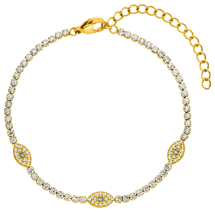 Wasserfestes Tennis Armband mit funkelnden Augen-Motiv in Gold.